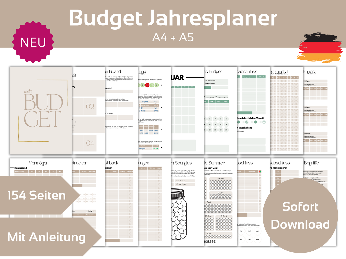 NEU Budget Jahresplaner 154 Seiten A4 & A5