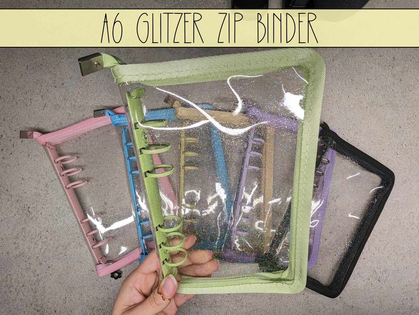 A6 Zip Glitzer Binder