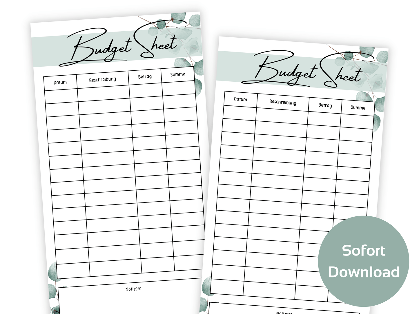 Budget Sheet Vorlage Eukalyptus - Budgethelden