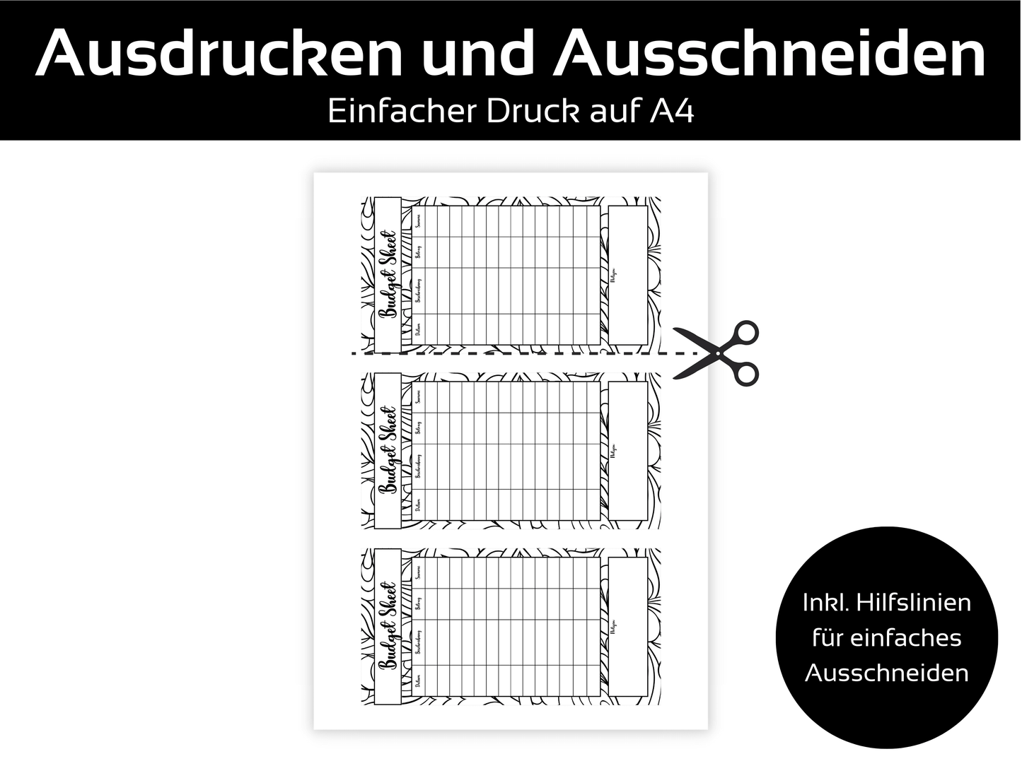 Budget Sheet Vorlage Schwarz-Weiß - Budgethelden