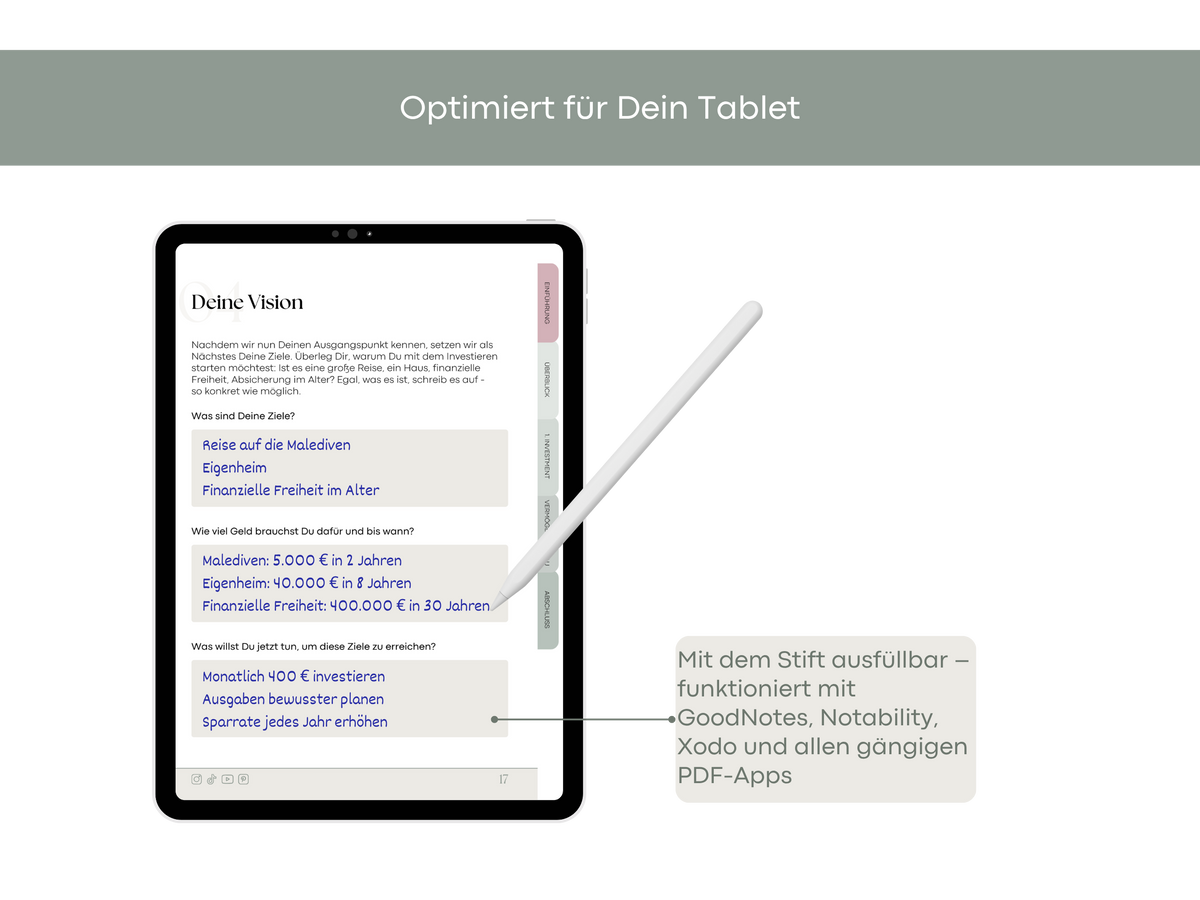 Digitales Workbook Investieren fürs Tablet