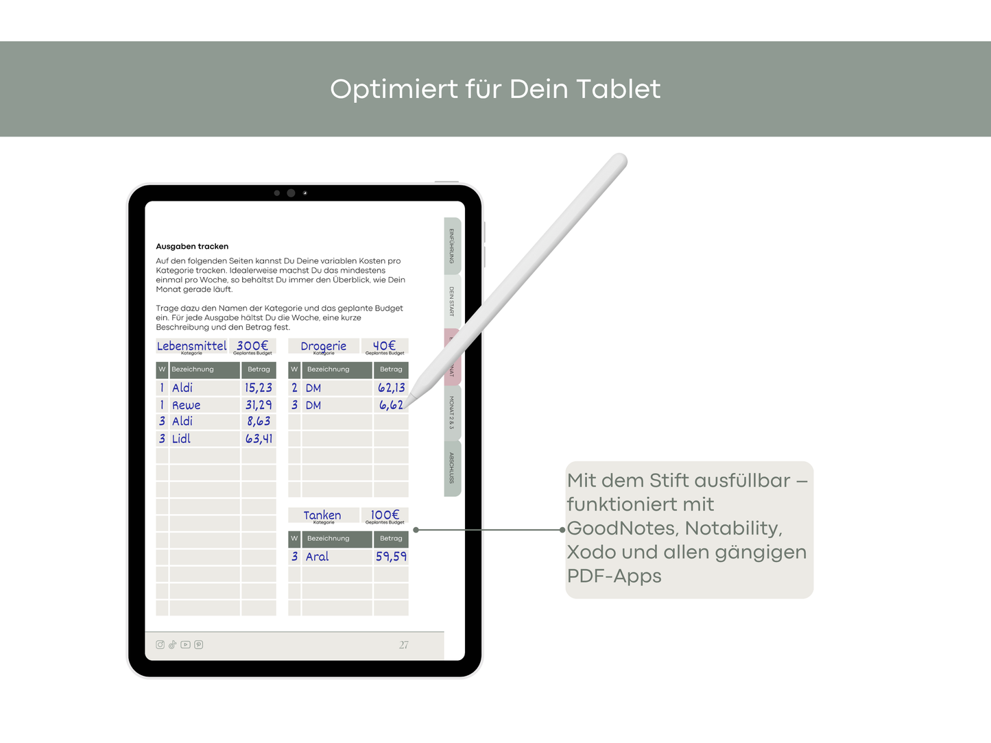 Digitales Workbook Umschlagmethode fürs Tablet