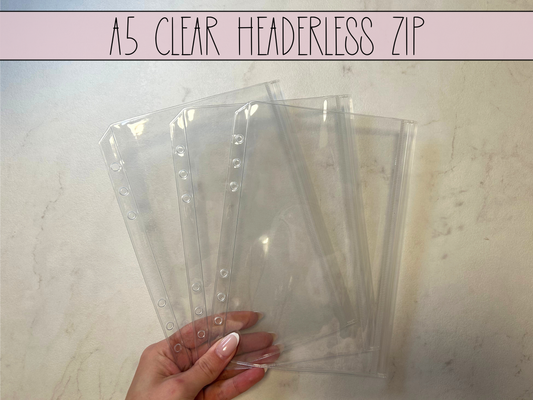 A5 Clear Headerless Zip Folien