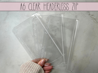 A6 Clear Headerless Zip Folien
