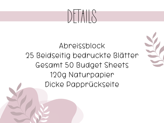 Budget Sheet Blöcke A5, A6 A7