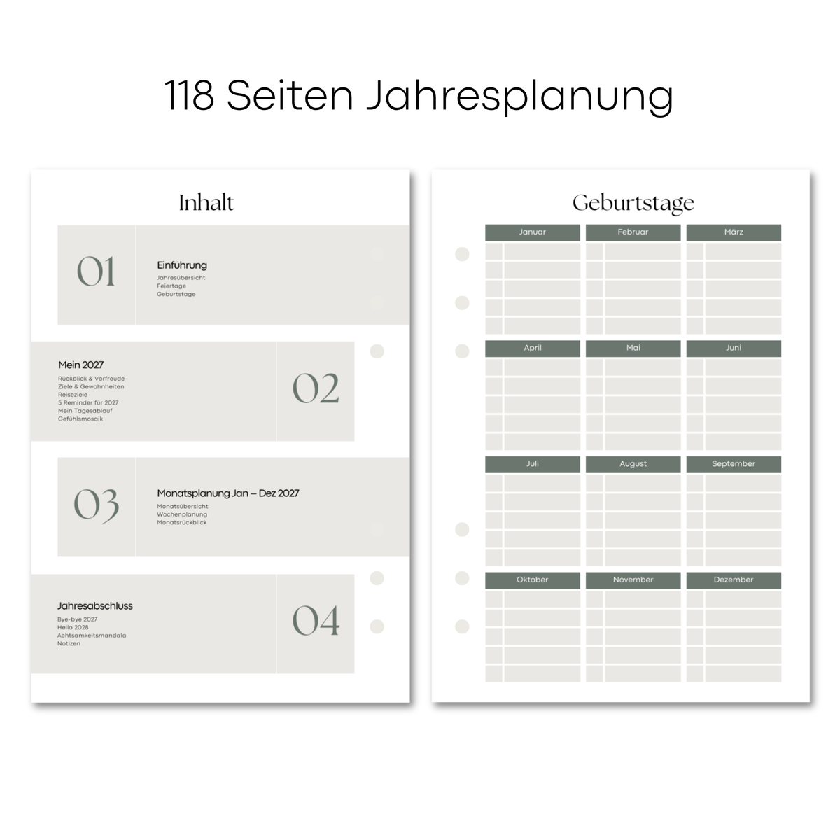 Kalender Einlagen 2027 Datiert Gelocht