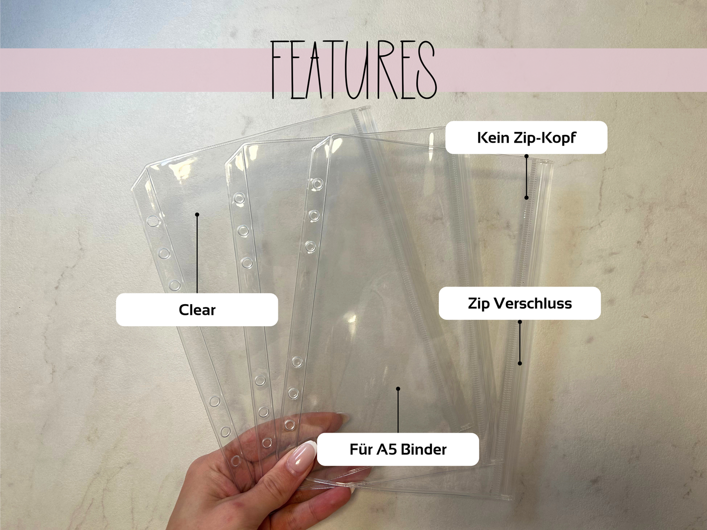 A5 Clear Headerless Zip Folien