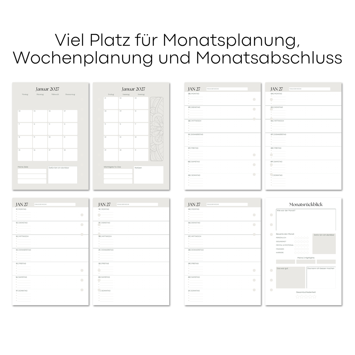 Kalender Einlagen 2027 Datiert Gelocht