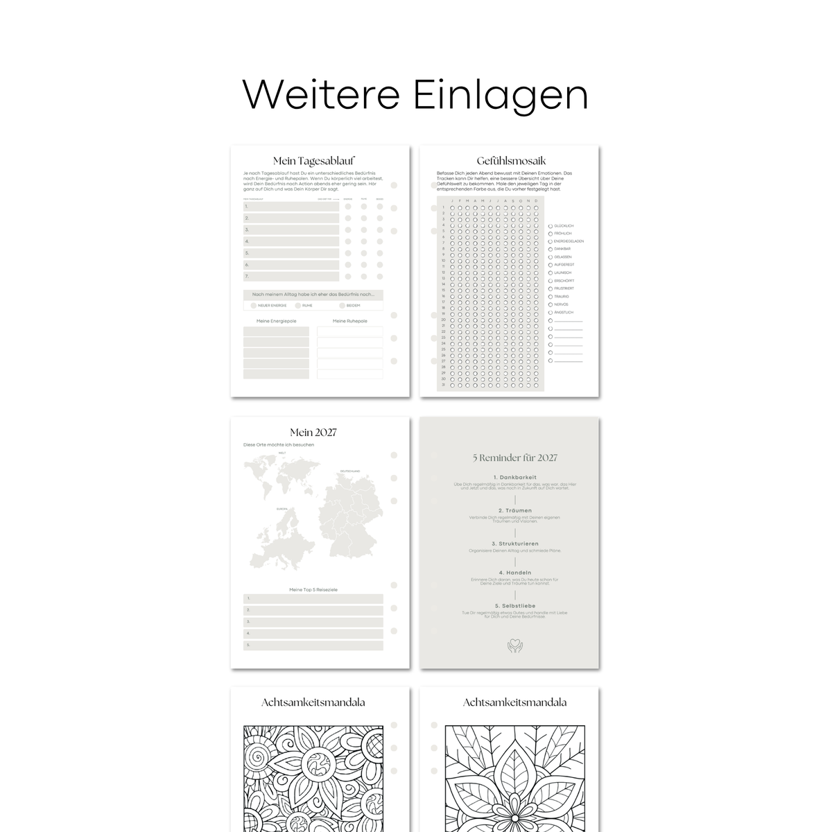 Kalender Einlagen 2027 Datiert Gelocht