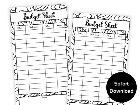 Budget Sheet Vorlage Schwarz-Weiß - Budgethelden