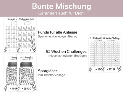 90 Schwarz Weiß Sparchallenges Set - Budgethelden